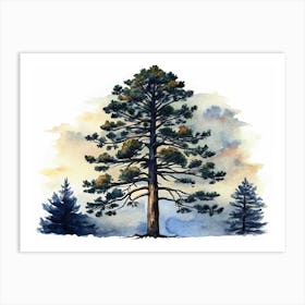 Watercolor Painting Of A Tall Pine Tree Art Print