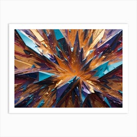 An Abstract 3d Render Of A Colorful, Crystalline Explosion Bursting Outwards In Sharp, Geometric Shards Art Print