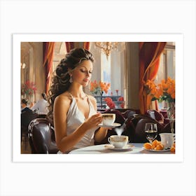 Woman Drinking Coffee Art Print