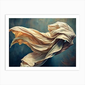 Flowing Beige Fabric On A Blue Background Art Print