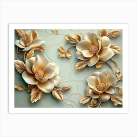 Gold Flowers On A Wall Art Print