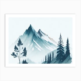 Mountain And Forest In Minimalist Watercolor Horizontal Composition 56 Art Print