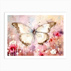 Butterfly In Pink Flowers Art Print