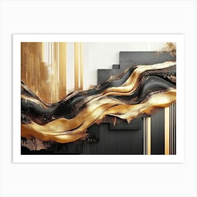 Abstract Golden And Black Shapes Art Print