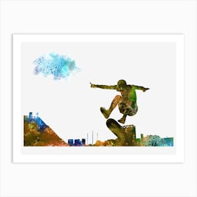 Skateboarder Boy Watercolor Art Print