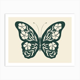 Folk Art Butterfly 01 - Midnight Green Art Print