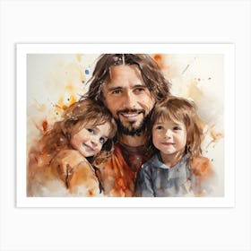 Jesus with little children - watercolor painting. 2 Art Print