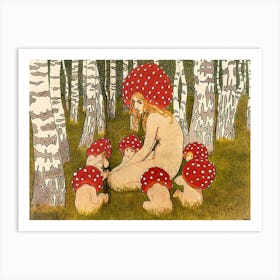 Mother Mushroom With Her Children by Edward Okum 1900 - Vintage Victorian Cottagecore Fairycore Witchcore Famous Fairy Woodland Fairytale Remastered Art Print