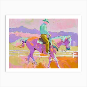 Neon Cowboy In Rocky Mountains 2 Painting Art Print
