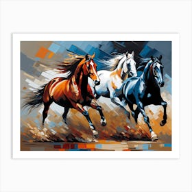Modern Horse Art, 3 horses 1 Art Print