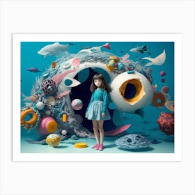 Girl In An Aquarium Art Print