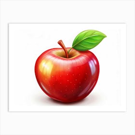 Red Apple With Green Leaf On A White Background Art Print