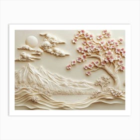 Beautiful Sakura Tree And Mountain 3d 5 Art Print