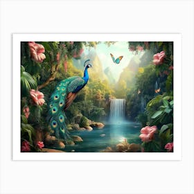 Peacock In The Jungle Art Print