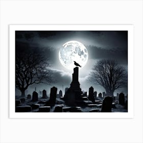 Full Moon Illuminating A Night Sky Clouded By Whispers Of Fog Gravestones Silhouetted Against The E 2 1 Art Print