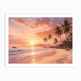 Golden Horizon: Tranquil Sunset by the Coast Art Print