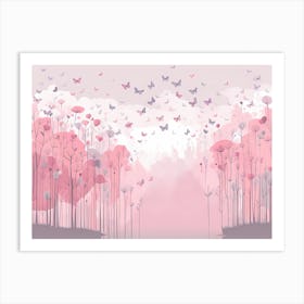 Pink Trees With Butterflies VECTOR ART Art Print