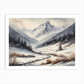 Vintage Muted Winter Mountain Landscape (17) 1 Art Print