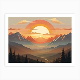 Sunset In The Mountains Landscape 2 Art Print