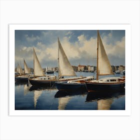 Sailboats In The Harbor hamptons Art Print