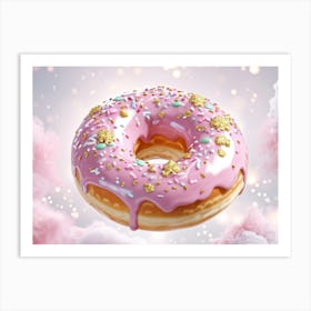 Whimsical 3d Illustration Of A Glazed Donut Porcelain Texture With Gold Accents Speckled With Spri Art Print