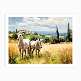Horses Painting In Tuscany, Italy, Landscape 1 Art Print