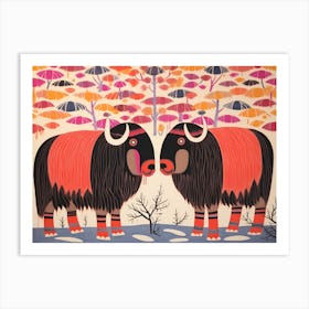 Muskox 3 Folk Style Animal Illustration Art Print