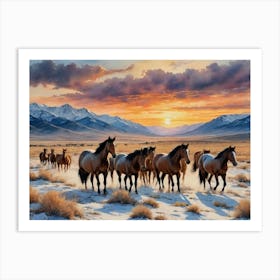 Wild Horses At Sunset in Plains Art Print