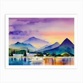 Watercolor Of Mountains Art Print