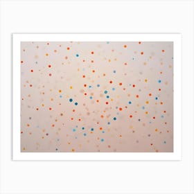 Abstract Background With Scattered Colorful Dots On A Light Pink Surface, Creating A Festive And Playful Atmosphere Art Print