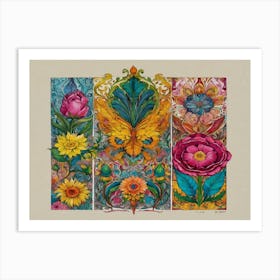 Flowers And Butterflies 2 Art Print