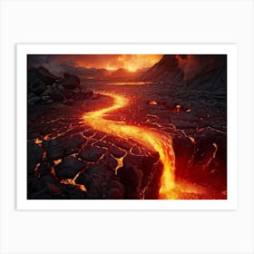 Volcanic Magma Flow Illustration Capturing Molten Lava Streams Intense Heat Radiating From The Dept Art Print