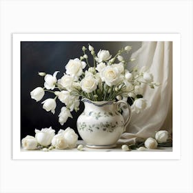 White Roses In A Vase 1 Art Print