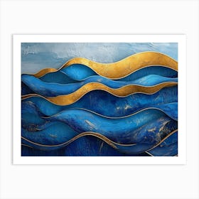 Blue And Gold Waves Art Print