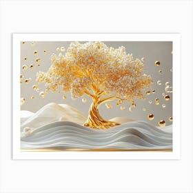 3d Golden Tree With Pearl 1 Art Print