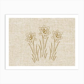 Linen Daffodils Line Art March Art Print