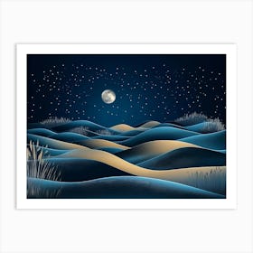 Abstract Sand Dunes Landscape With Moon At Night 6 Art Print