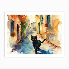 Istanbul, Turkey   Cat In Street Art Watercolour Painting 2 Art Print