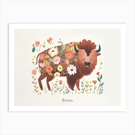 Little Floral Bison 3 Poster Art Print