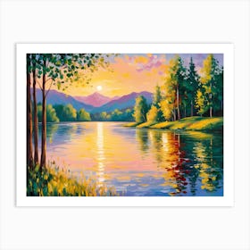 Sunset By The Lake A Symphony of Sunsets: Nature’s Artistry Art Print