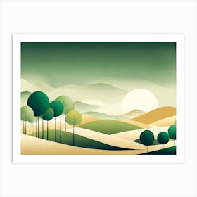 Landscape With Trees, minimalistic vector art 5 Art Print