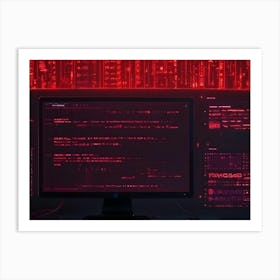 Computer Setup With Red Digital Data Display Art Print