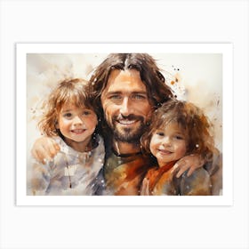 Jesus with little children - watercolor painting. 9 Art Print