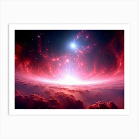 Abstract Celestial Scene Capturing A Nebula Explosion In The Pink And Red Hues Of A Distant Galaxy Art Print