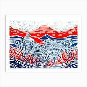 Linocut Fish In The Sea 7 Art Print