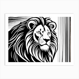 Lion Linocut Sketch Black And White art, animal art, 146 Art Print