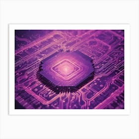 Abstract Circuit Board With A Glowing Purple Core Art Print