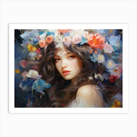 Upscaled Painting Of A Beautiful Girl With Flowers In The Style Of D7d032f8 70ac 4abe Bbd9 Bd98e434f93d Art Print