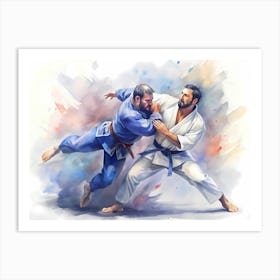 Two Men Fighting In Karate Art Print