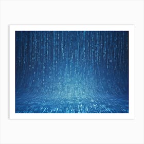 Streams Of Binary Code Flow Down Like Rain Against A Blue Background, Creating A Sense Of Digital Data Transfer And Cyberspace Immersion Art Print